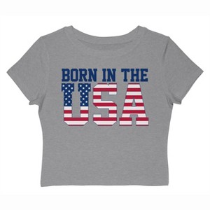 Rerun Island Women's Born In The Usa Flag Logo White Americana 4Th Of July Short Sleeve Graphic Cotton Baby Tee - Athletic Heather 3X - 1 of 4