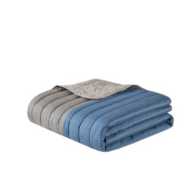 King Blue and Taupe Reversible Microfiber Quilt Set