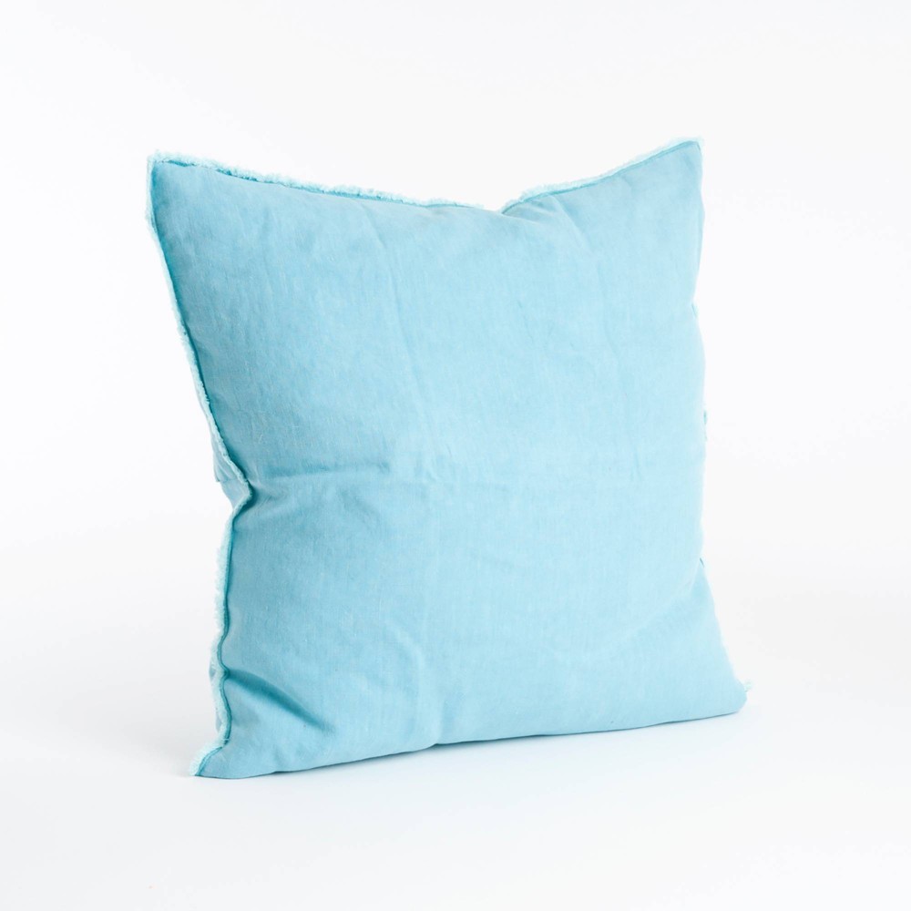 Photos - Pillow 20"x20" Oversize Fringed Design Linen Square Throw  Turquoise - Saro