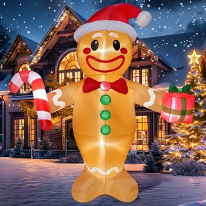 Joyfy 12 FT Tall Christmas Inflatable Decoration, Giant Gingerbread Man with Giftbox Inflatable with LED Light for Xmas Party Outdoor Yard Decoration - 1 of 4