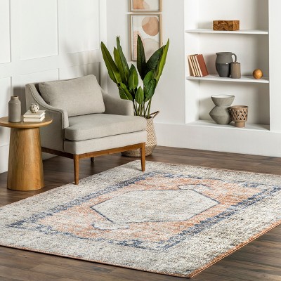 Vintage Orange and Blue Floral Square Area Rug