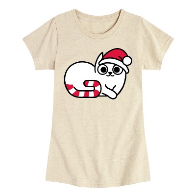 Girls' - Instant Message - Candy Cane Kitten Fitted Short Sleeve Graphic T-Shirt