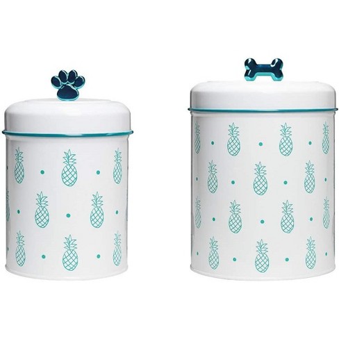 Amici Pet Pineapple White/Green Metal Treats Canisters, 2 Size Set, Pet Food Storage Containers,64 & 140 oz. - image 1 of 4