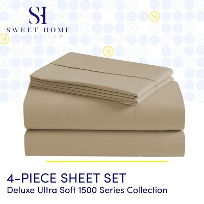 6 Piece Sheet Set, Deluxe Ultra Soft 1500 Series, Double Brushed Microfiber by Sweet Home Collection®- Twin, Taupe