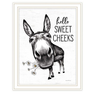 HomeRoots Hello Sweet Cheeks Donkey White Framed Print Bathroom Wall Art
