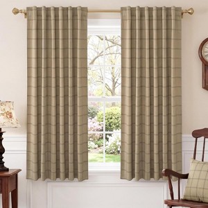 NICETOWN 100% Blackout Curtains Grid Pattern Burlap 52