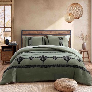 7 Pieces Boho Embroidered Farmhouse Bed in a Bag Comforter Set for All Season - 1 of 4
