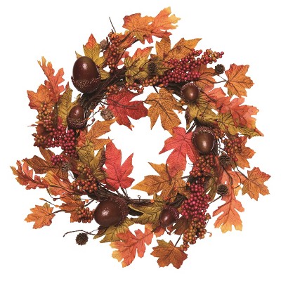Transpac Natural Fiber 22 In. Orange Harvest Leaves And Acorn Wreath ...