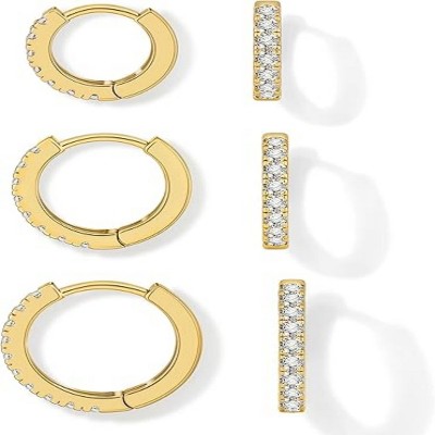 3 Pairs Small Huggie Hoop Earrings Tiny Cartilage Earrings Unisex Cubic Zirconia 8mm/10mm/12mm