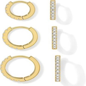 3 Pairs Small Huggie Hoop Earrings Tiny Cartilage Earrings Unisex Cubic Zirconia 8mm/10mm/12mm - 1 of 4