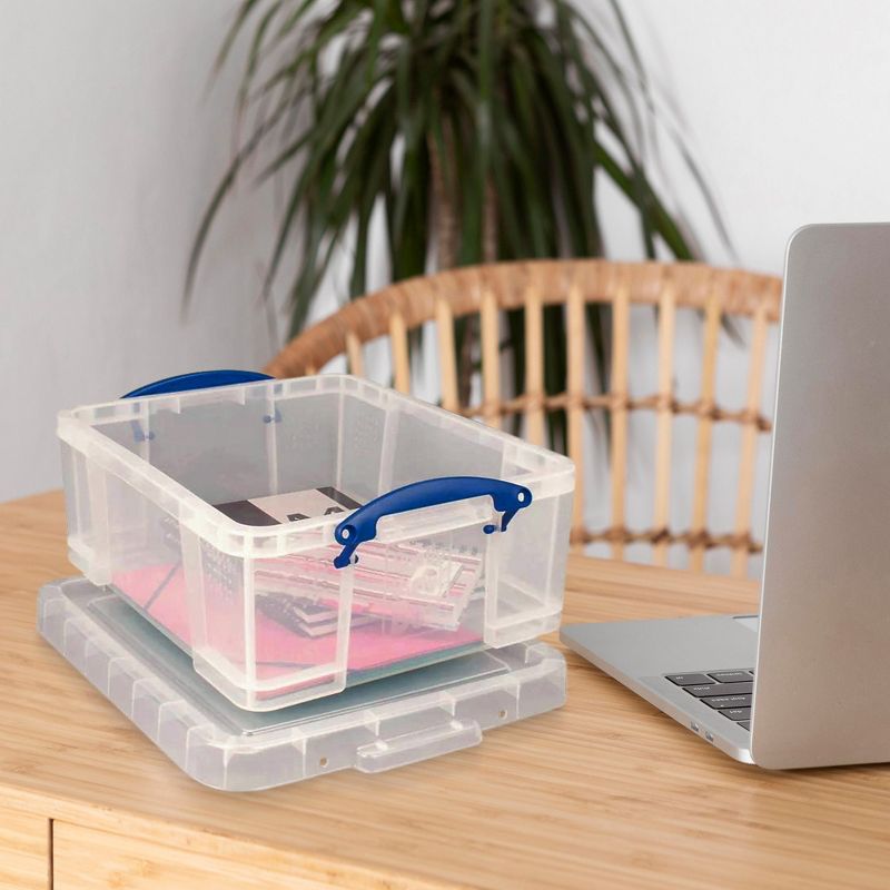 Really Useful Box 17 Liter Plastic Stackable Storage Container with Snap Lid & Built-In Clip Lock Handles for Home or Office Organization, Clear, 4 of 7