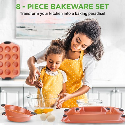 Copper Nonstick Carbon Steel Bakeware Set with Black Silicone Handles