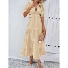 BLUEMING Womens Dress Back Tie Cutout V Neck Dress High Wasit Dress Short Lantern Sleeve Belted Tiered Dress - 4 of 4