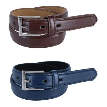 CTM Kid's Leather 1 inch Dress Belt with Square Buckle (Pack of 2)