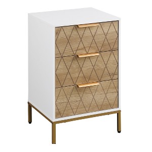 Gulches White and Natural 3 Drawer 16 in W Mid-Century Modern Nightstand with Gold Metal Feet Handles - 1 of 4