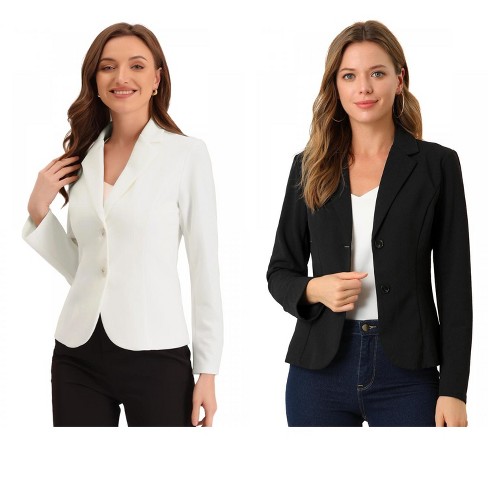 Allegra K Women's Elegant Work Office Lapel Collar Button Down Regular Fit Suit Blazer 2 Packs - image 1 of 4