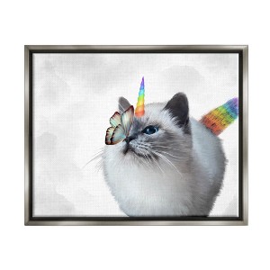 Stupell Industries Rainbow Unicorn Kitten Butterfly Framed Floater Canvas Wall Art - 1 of 4