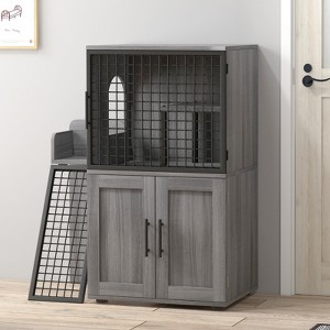 Cat Litter Box Enclosure, Double Layer Hidden Cat Washroom with Sturdy Ladder, Modern Cat Litter Box Furniture Hidden with Side Door - 1 of 4