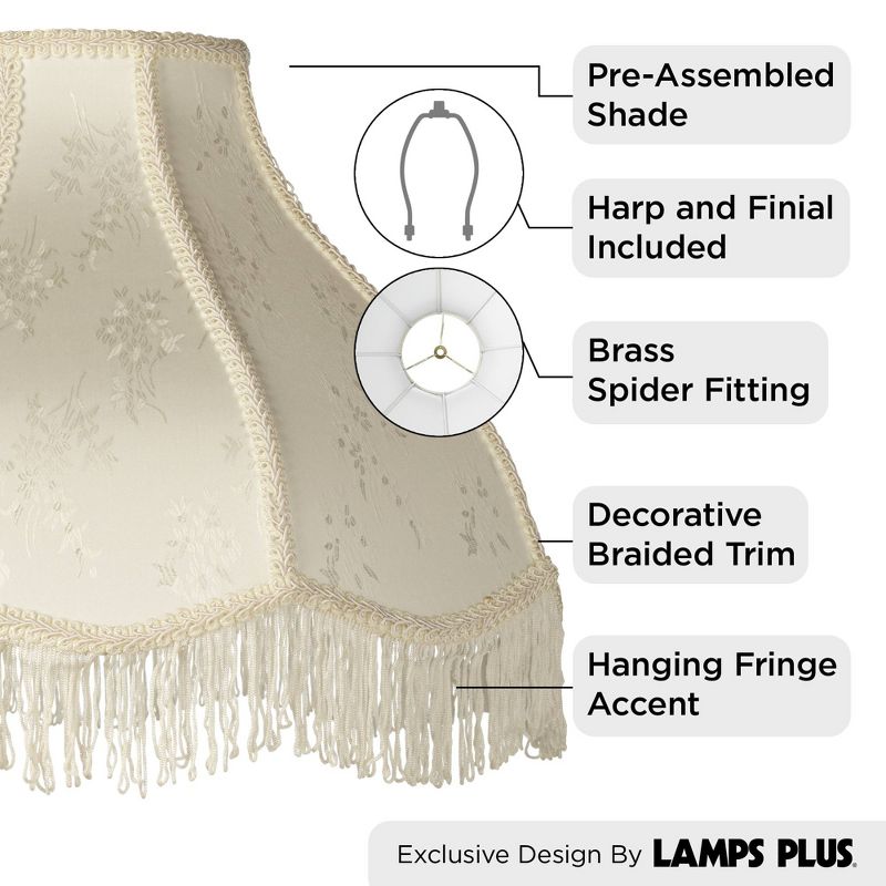 Springcrest 6" Top x 17" Bottom x 11" High x 12" Slant Lamp Shade Replacement Large Cream Dome Traditional Fabric Floral Scalloped Spider Harp Finial, 6 of 10