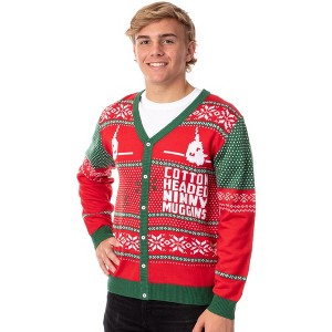 Seven Times Six ELF The Movie Men's Cotton Headed Ninny Muggins Ugly Christmas Sweater Red - 1 of 4