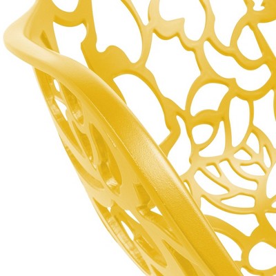 Devon Yellow Aluminum Modern Outdoor Dining Chair with Floral Cut-Out Design