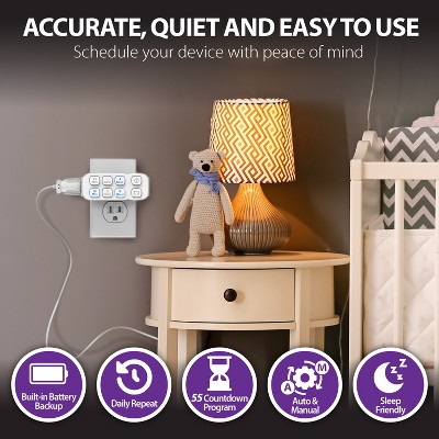 White Dual Outlet Indoor Countdown Timer with LED Indicators