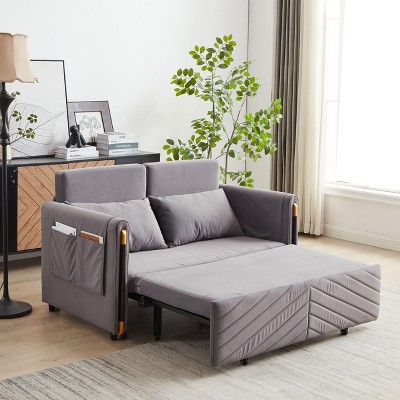 NicBex Convertible Sofa Bed Couch with Arm Pockets & Adjustable Backs,Velvet Upholstered Loveseat Sofa for Living Room,Bedroom