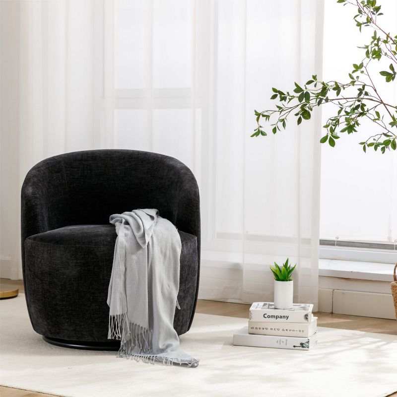 Fannie Chenille Swivel Accent Armchair Barrel Chair,25.60'' Wide Small Velvet Swivel Chair,360° Upholstered Swivel Barrel Chair-Maison Boucle‎, 3 of 11