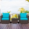 Tangkula 3PCS Patio Rattan Furniture Set with 2 Cushioned Sofas & Coffee Table for Outdoor Turquoise/Black/Navy/Red/Brown - 3 of 4