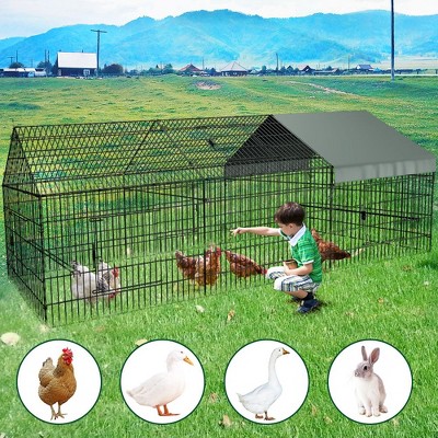 Large Metal Chicken Coop with Waterproof Cover, 130" x 40"