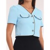 Hobemty Women's Tweed Contrast Trim Button Down Short Sleeve Work Office Blazer - 4 of 4