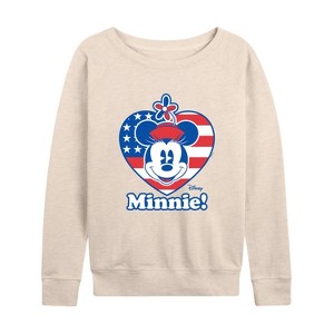 Women's - Disney - Minnie Flag Heart Lightweight French Terry Wide Neck Long Sleeve Shirt - 1 of 4