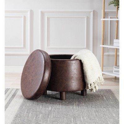 Round Storage Ottoman with Lift Off Lid - WOVENBYRD