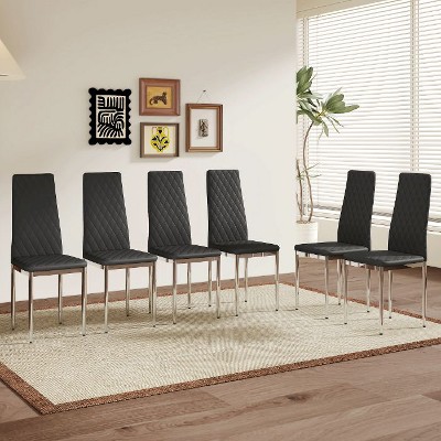 CAVINAS Set of 4 PU Leather Dining Chairs with Diamond Stitch Back and Silver Metal Legs