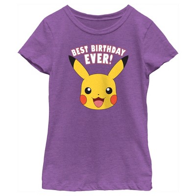 Girl's Pokemon Pikachu Best Birthday Ever  T-Shirt - Purple Berry - Medium