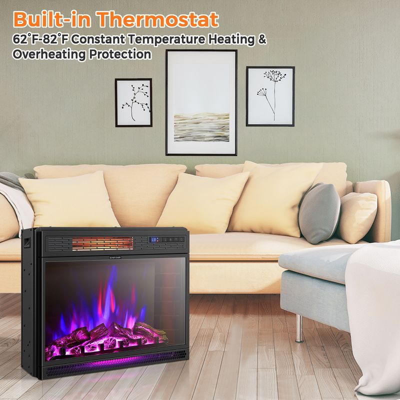 Costway 25''Electric Fireplace Freestanding & Recessed Heater Log Flame Remote 1350W, 3 of 11