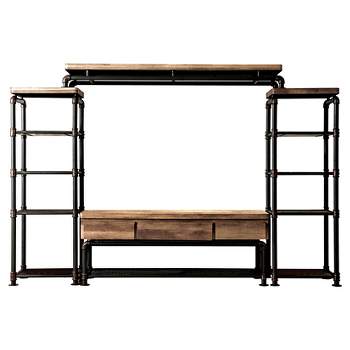 4pc Stonehedge Industrial Pipe Inspired Entertainment Console Black/Natural - HOMES: Inside + Out