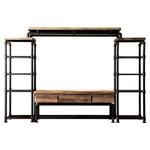 4pc Stonehedge Industrial Pipe Inspired Entertainment Console Antique Black/Natural Tone - Sun & Pine