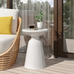 1 Piece Round Iron Outdoor Side Table,Small Round Minimalist Design End Table For Garden Backyard,No Assembly Required-Coolbibila - 1 of 4