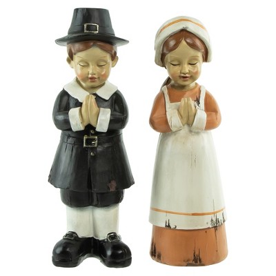 Northlight Set of 2 Praying Pilgrim Children Fall Harvest Figures 9"