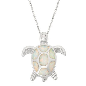 Opalata Sterling Silver and White Inlay Opal Turtle 18" Pendant Necklace - White - 1 of 2