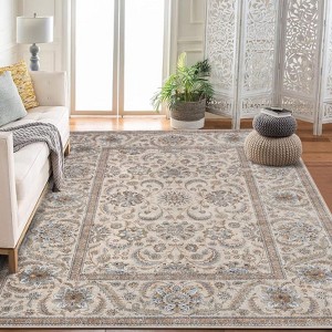 Machine Washable Living Room Rugs Large Vintage Floor Cover with Non-Slip Backing, Stain-Resistant Low Pile Indoor Mat, Floral Accent Rugs - 1 of 4