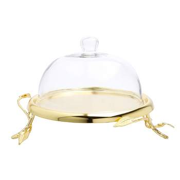 Classic  Touch 10.5" Gold Leaf Cake Plate with Glass Dome