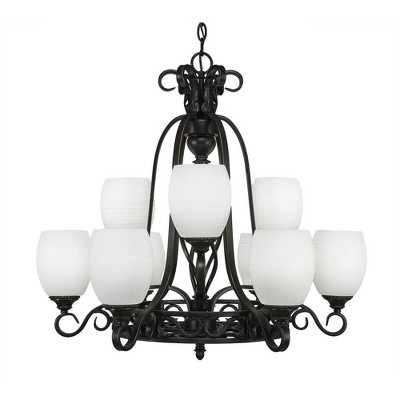 Toltec Lighting Elegante 9 - Light Chandelier in  Dark Granite with 5" White Linen  Shade