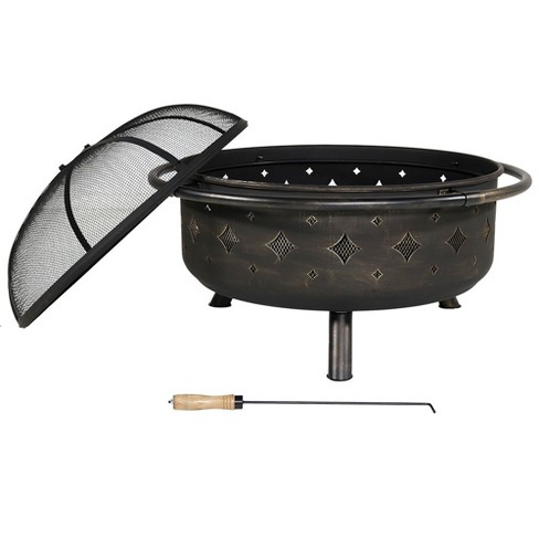 Brushed Metal Diamonds 36 Wood Burning Fire Pit Bowl Round