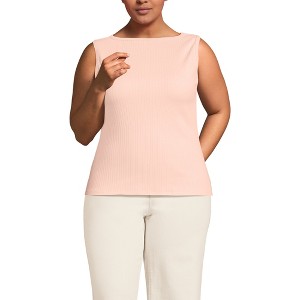 Lands' End Women's Sleeveless Pointelle Rib Boat Neck Tank - 1 of 4