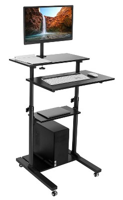 Mount-It! Height Adjustable Mobile Stand Up Desk, Rolling Presentation Cart with Monitor Arm - Black