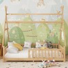 Whisen Twin House Bed with Light, Low Floor House Bed with Fence and Roof, Safety Design - 2 of 4