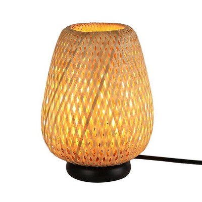 5.31 in. Beige Rattan Bamboo Woven Japanese Stye Table Lamp