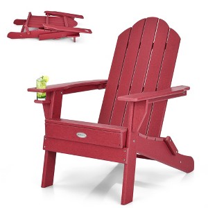 Tangkula Folding Patio Adirondack Chair Weather Resistant Cup Holder Yard Red - 1 of 4